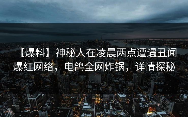 【爆料】神秘人在凌晨两点遭遇丑闻 爆红网络，电鸽全网炸锅，详情探秘