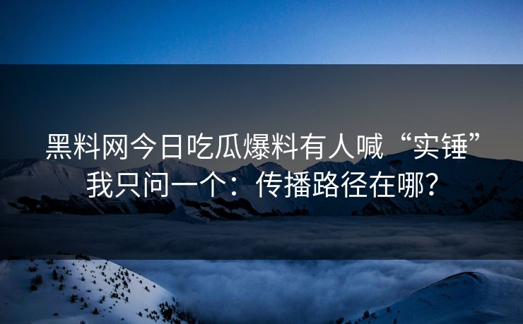 黑料网今日吃瓜爆料有人喊“实锤”我只问一个:传播路径在哪?